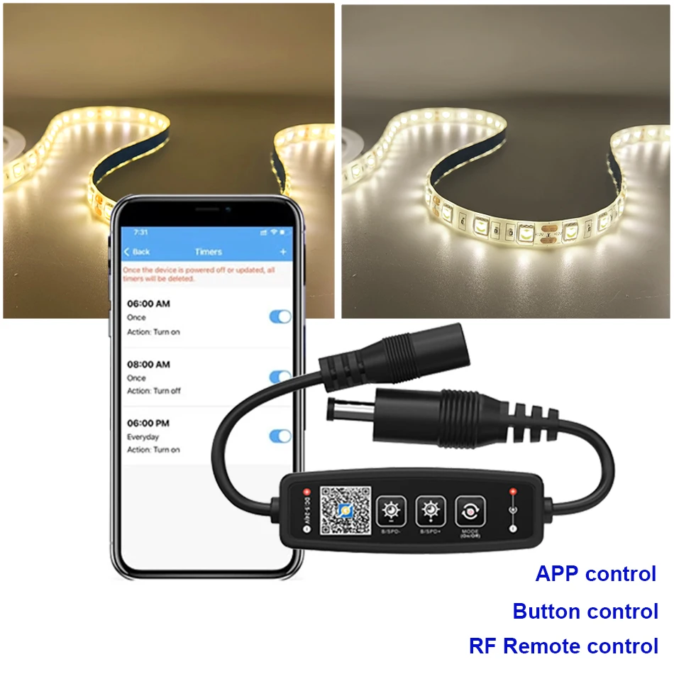 Tira de luces LED de un solo Color, controlador de atenuación con botón BT/APP, Control remoto RF de 11 teclas para cinta de luz COB SMD 5050 2835, DC5-24V - imagen 2