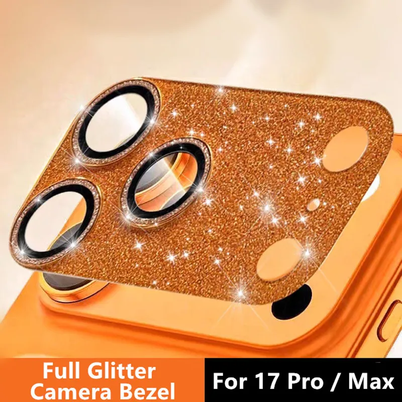 Protector de cámara de Metal con purpurina completa para IPhone 17 Pro Max Air 17Pro Sparkle HD, cubierta de anillo de lente de vidrio, película protectora