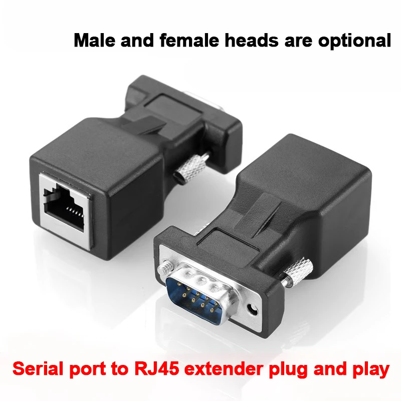 Adaptador de red DB9 RS232 hembra/macho a RJ45, puerto COM a convertidor de puerto Ethernet Cat5e/6 LAN, serie DB9 hembra a RJ45 hembra