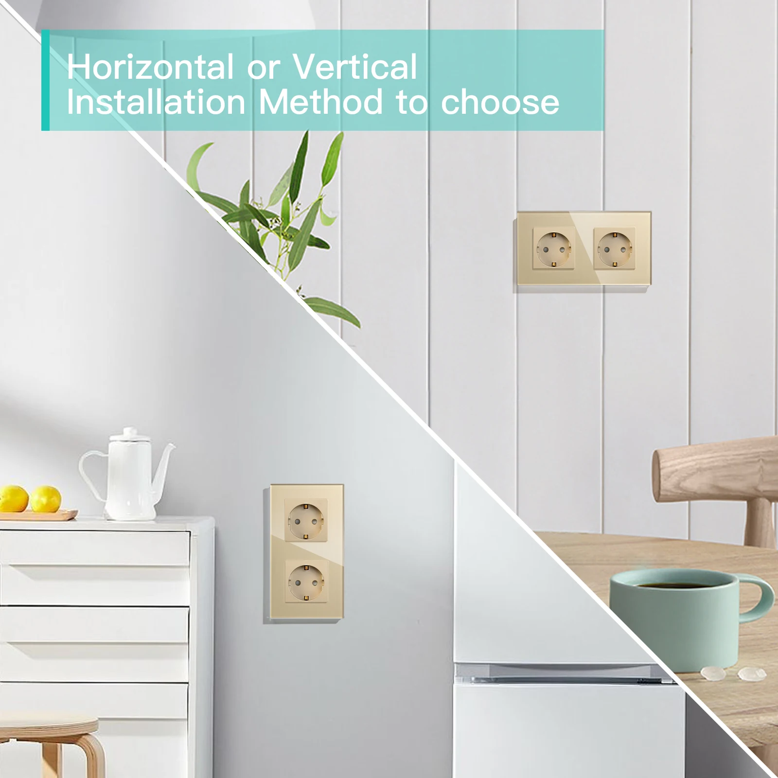 BSEED-enchufe europeo individual, tomas de corriente dobles, tomas eléctricas triples, enchufes de pared de cristal, blanco, negro, dorado, gris, 16A - imagen 5