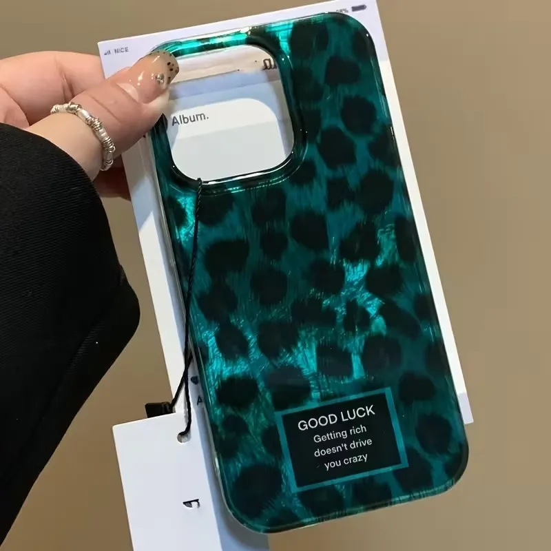 Funda de teléfono con estampado de leopardo de fondo verde INS para iPhone 17 17 Air 17Pro 17 Pro Max textura Vortex cubierta transparente dura anticaída - imagen 5