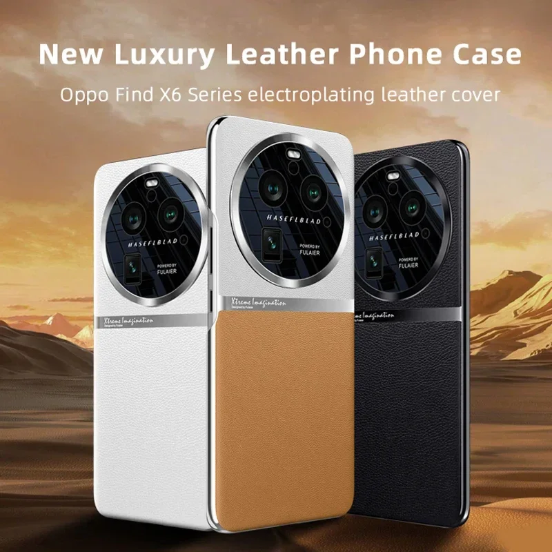 Para OPPO Find X6 Pro funda trasera de cuero PU galvanizado para OPPO Find X6 protección de cámara funda de parachoques funda de teléfono Coque
