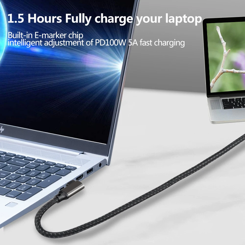 Cable de transferencia de datos USB C a tipo C Ángulo de 90 grados VR Link Quest 2 USB3.2 Gen 2 20Gbps 4K @ 60Hz 100W PD QC Cable de carga de carga rápida para Xiaomi Redmi Realme POCO Macbook Pro iPad Oneplus Oppo - imagen 5