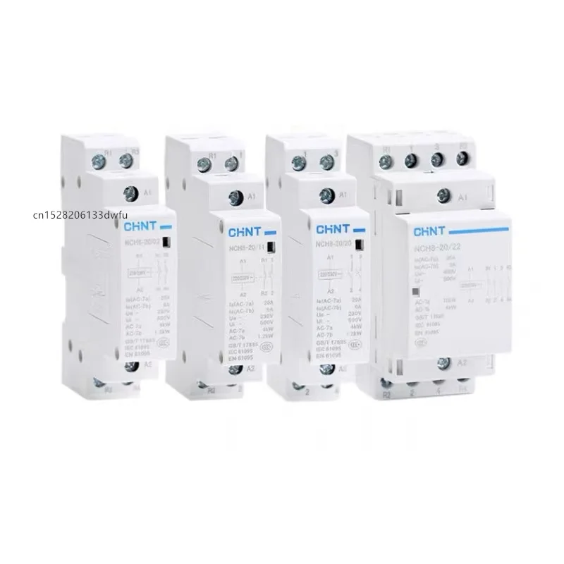 Original CHINT Modular Mini AC Contactor doméstico 220V 230V 400V AC 20A 25A 40A 63A 1NO 1NC 2NO 2NC 4NO NCH8 2 cuatro fases