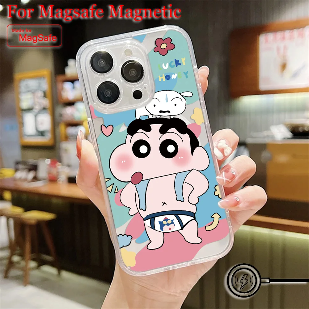 Funda de teléfono magnética Magsafe con crayones de Anime Shin-chans para iPhone 16 15 14 13 12 11 8 Plus Pro Max X XR XSMax, funda de Tpu transparente suave - imagen 5
