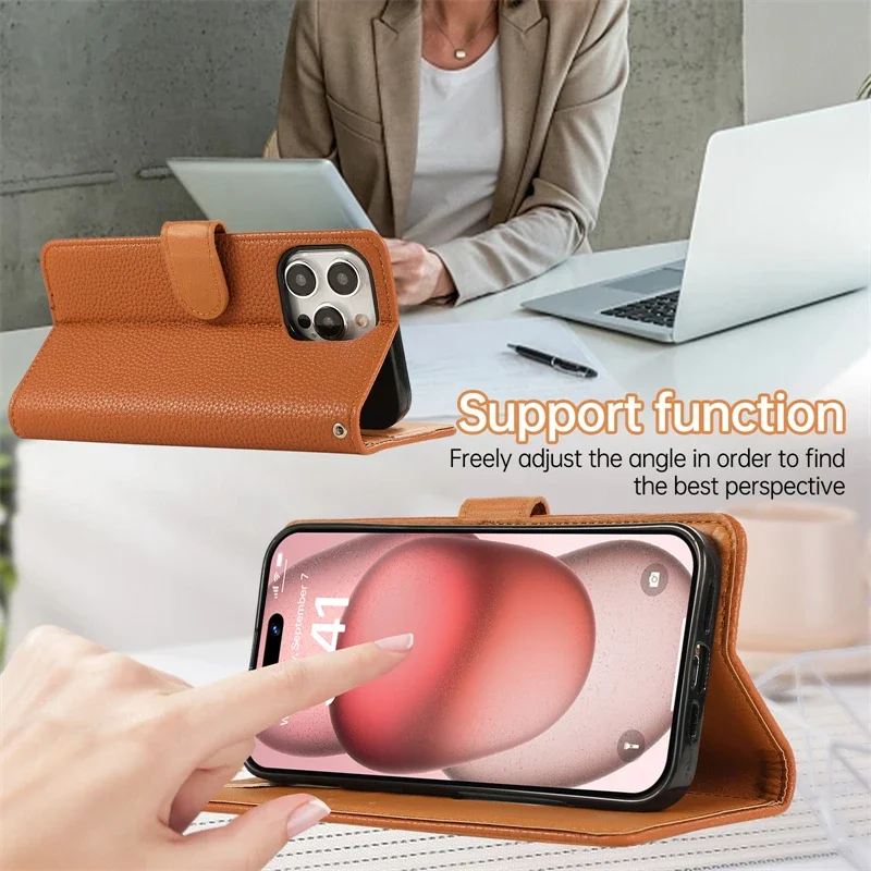 Funda de teléfono de cuero con tarjetero para IPhone, carcasa completa de lujo con tapa tipo Folio para IPhone 15, 14, 13, 12, 11 Pro Max, 15Pro, 14Pro, i15, soporte inteligente - imagen 3