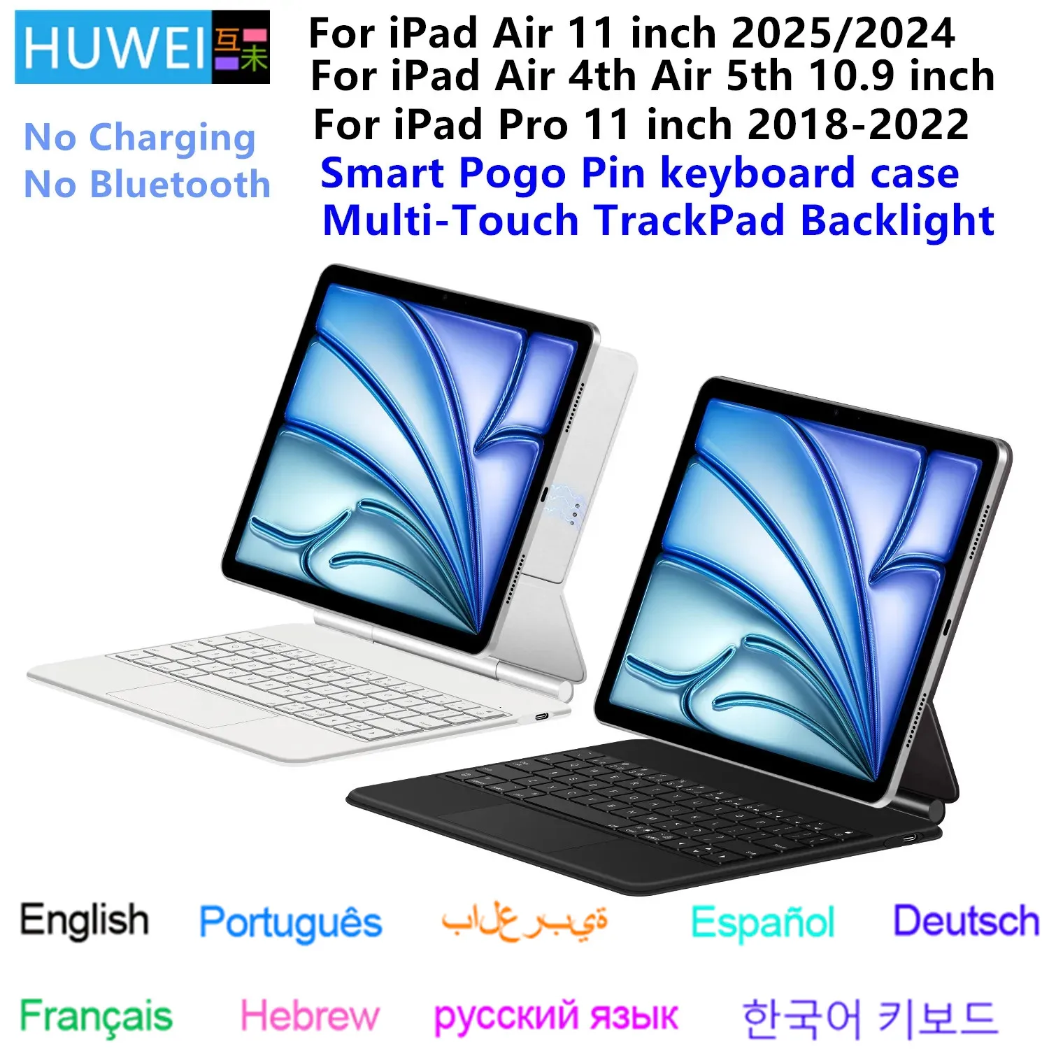 HUWEI-funda con teclado mágico para iPad Air 11 2025 M3 Air 11 M2 Air 4/5/6 10,9 Pro 11 ", teclado con retroiluminación multitáctil inteligente Pogo Pin - imagen 2