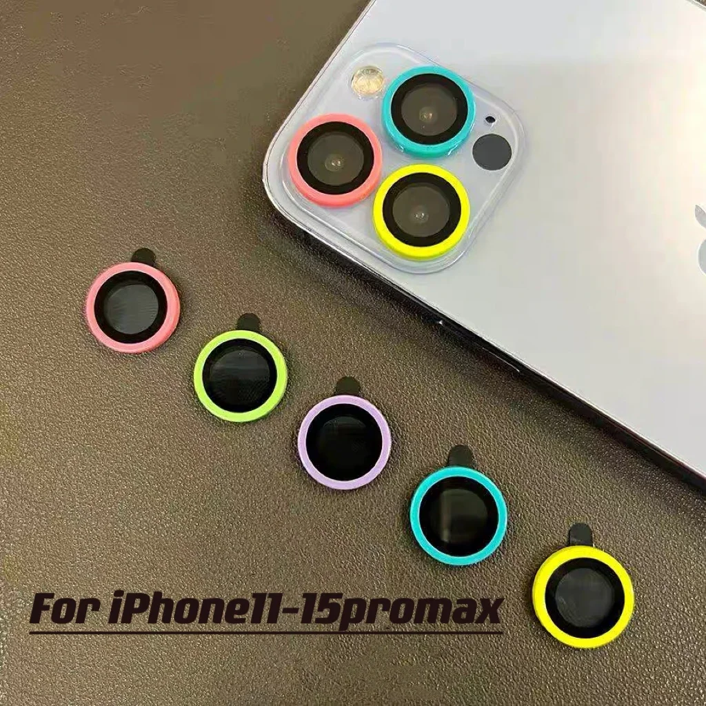 Película protectora de cerámica luminosa para cámara IPhone15ProMax 14 1312Promax 11 15Plus 14Plus 13Mini, anillo de lente de cristal brillante, 2-3 uds.