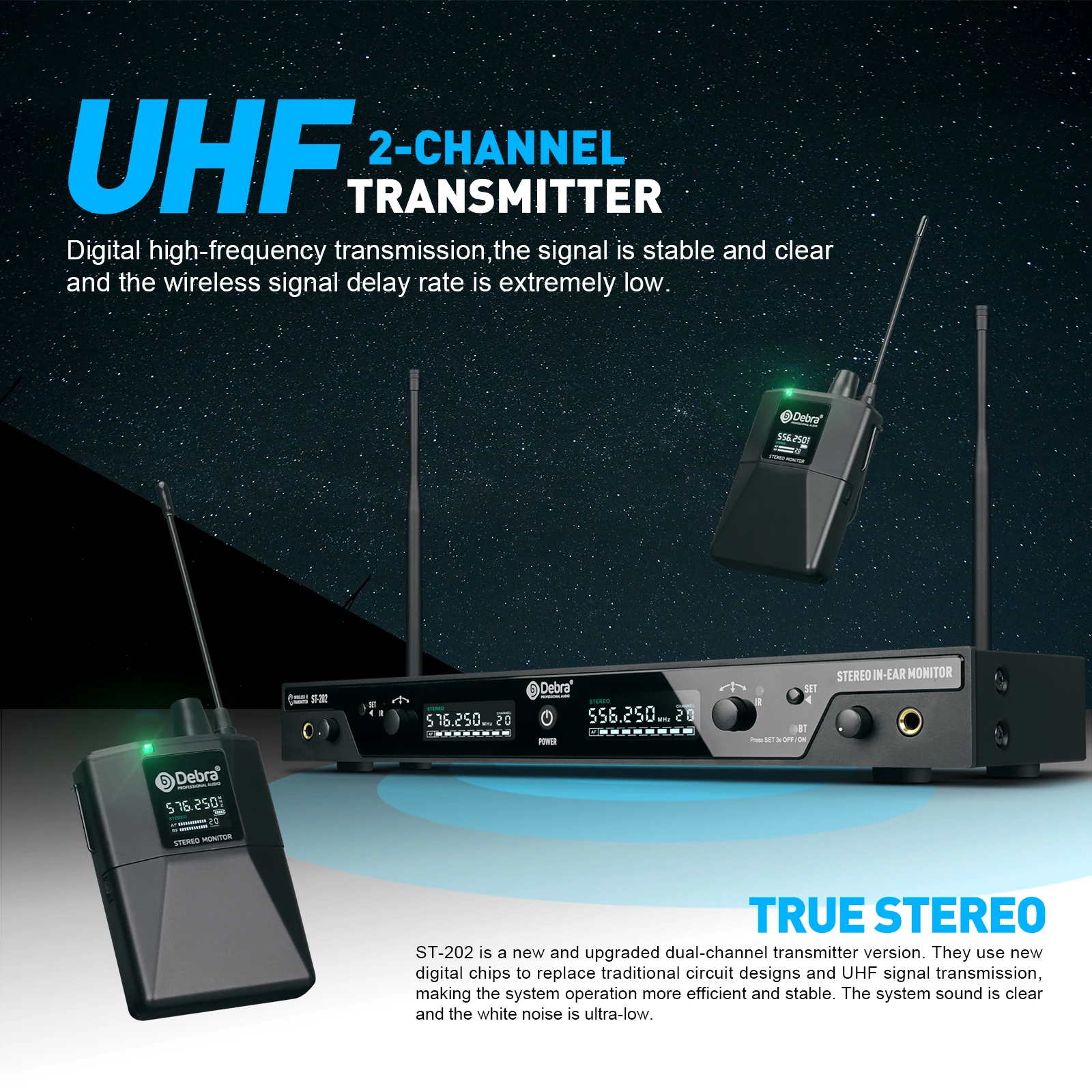 Debra-ST-202 estéreo inalámbrico, sistema de control intrauditivo profesional, 560 a 590MHz, para grabación de escenario, instrumento baterista de estudio, nuevo - imagen 3
