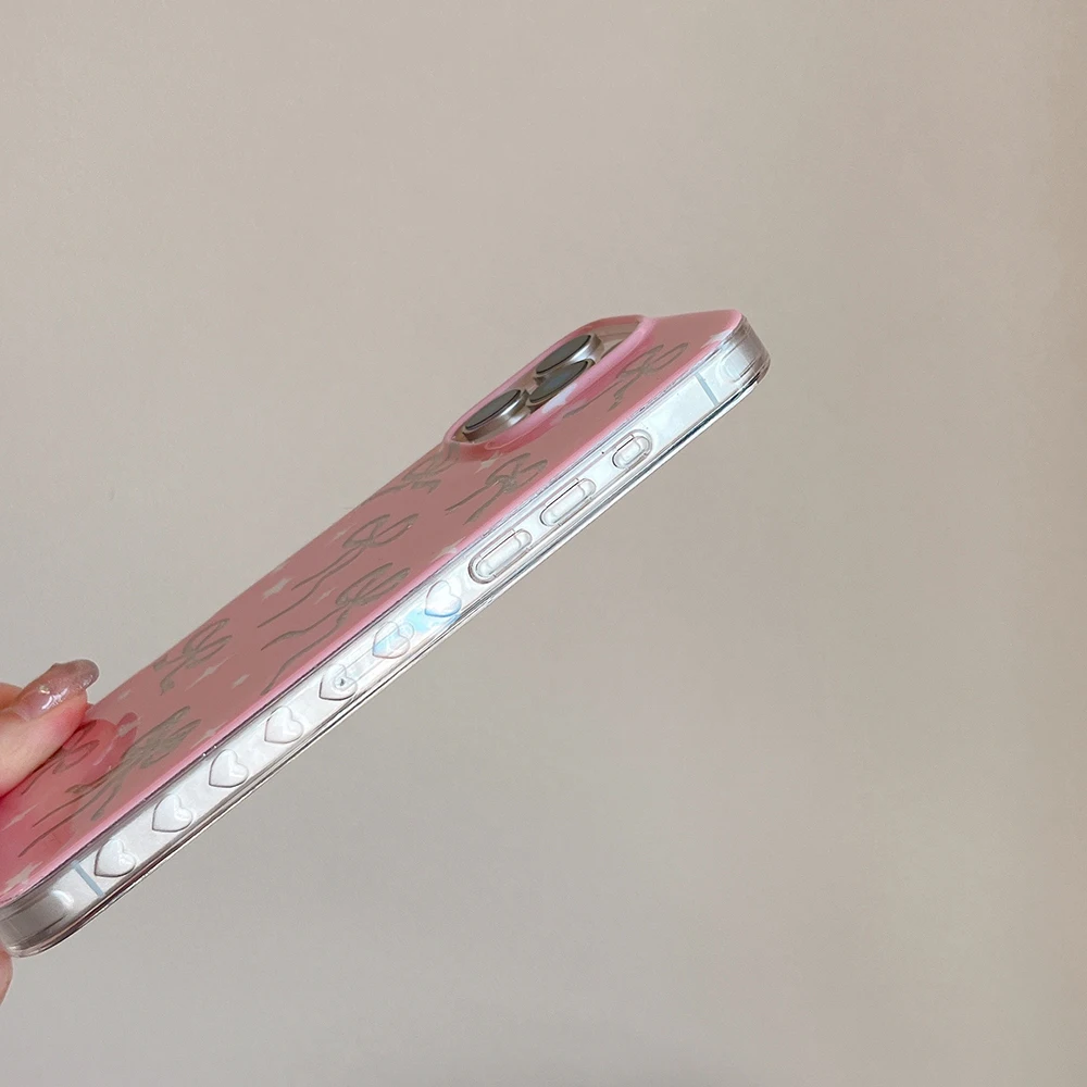 Bonitos lazos huecos arco brillo a prueba de golpes protector rosa funda de teléfono para IPhone 13 15 14 16 17 Pro Max encantadora funda ostentosa - imagen 5