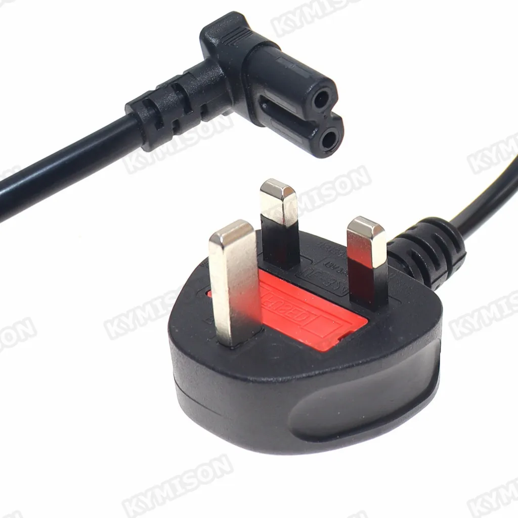 Cable de repuesto de alimentación C7 Firgure 8 en ángulo hacia arriba y hacia abajo para monitor de TV LCD LED, enchufe británico al cable de alimentación IEC C7 de 1,5 m
