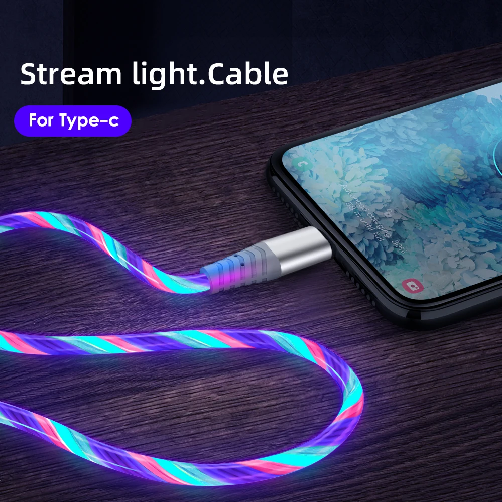 Cable de carga rápida MVQF, Cable LED brillante 6A, Cable de datos Micro USB TypeC, luz Streamer que fluye, Cable USB C LED para iPhone Xiaomi - imagen 2