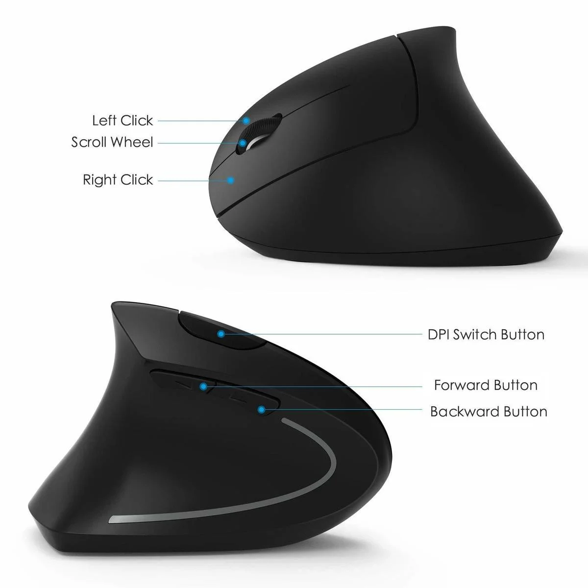 CHYI-ratón Vertical ergonómico para ordenador, periférico óptico inalámbrico de 2,4G, con USB 6D, para ordenador portátil y PC - imagen 5