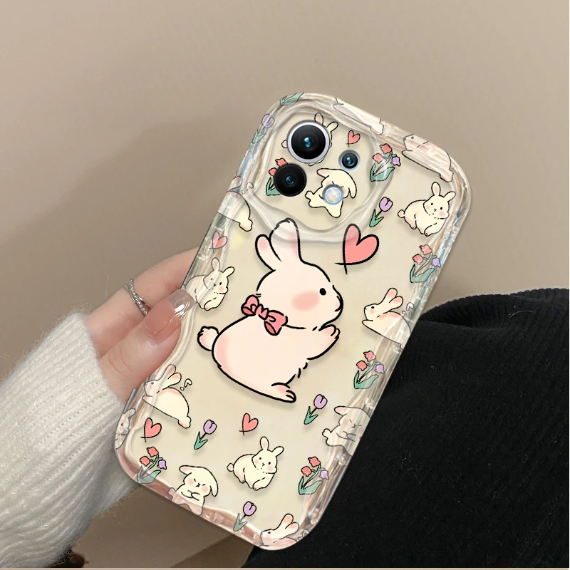 Lindo conejo flor onda caso para Xiaomi 14T 13T 12T 13 12 11 11i Lite 5G 10T POCO X5 X6 Pro X3 NFC X4 GT F3 F4 F5 F6 M6 M5S C65 - imagen 3