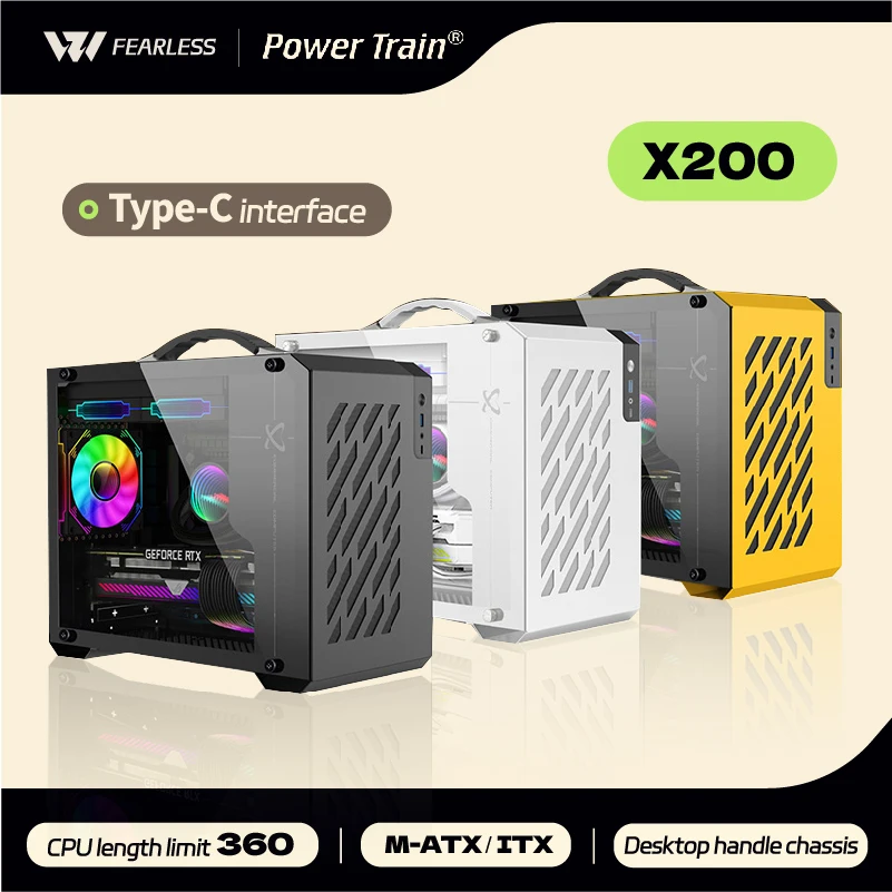 Power Train X200 MINI-ITX caja de ordenador portátil caja transparente lateral de vidrio 240 refrigerado por agua MATX escritorio pequeña caja de Host