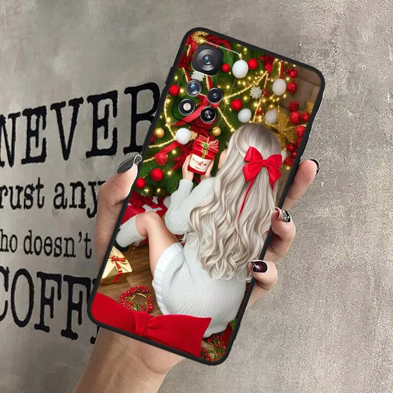 Patrón de Navidad para niñas para Xiaomi Redmi Note 11T 11 11S 11SE 10 10T 10S 9 9T 8T 8 Lite Pro Plus Max funda de teléfono negra - imagen 4