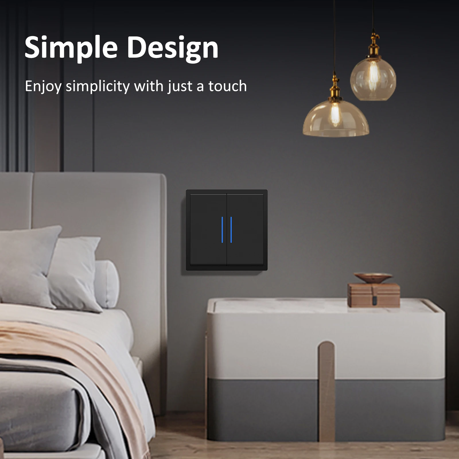 BSEED 1/2 interruptor de luz de botón de 2 vías con enchufe europeo 20W AC enchufe marco de plástico interruptor de pared encendido apagado para escaleras retroiluminación LED - imagen 4