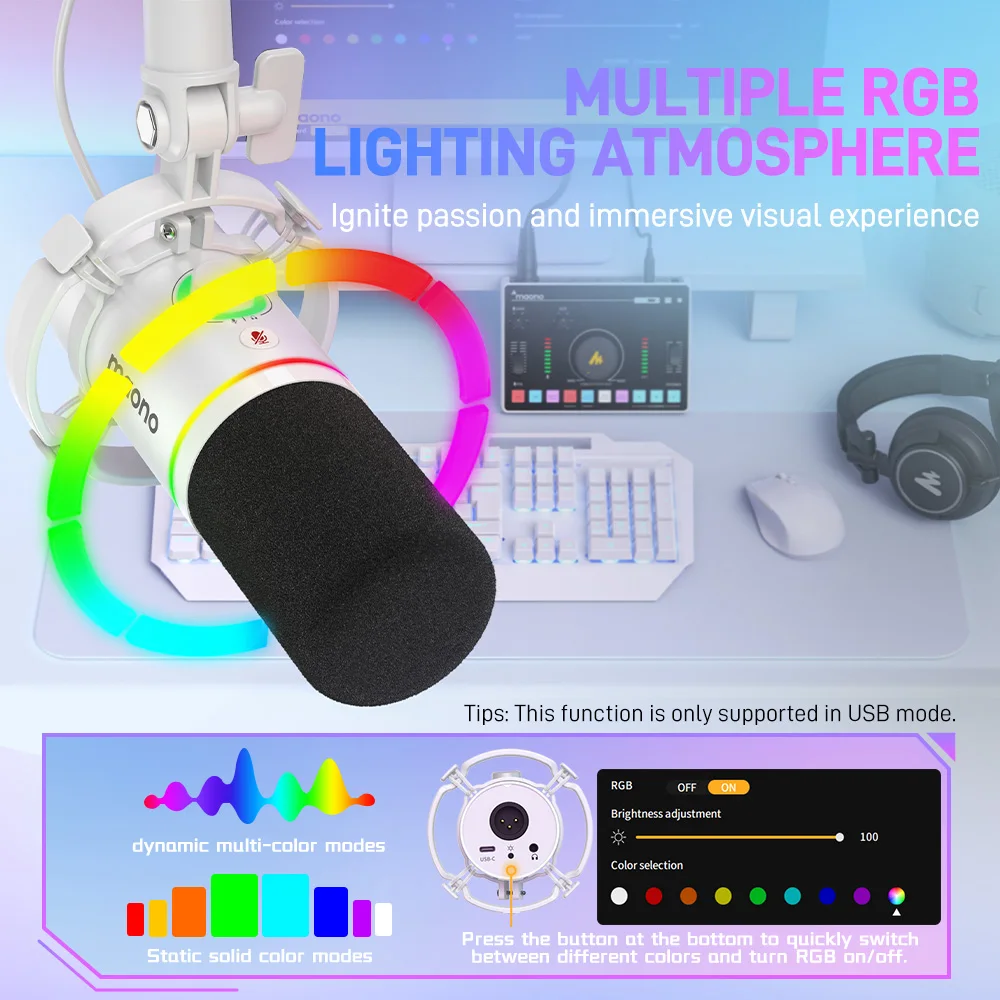 Maono PD200X RGB micrófono para juegos micrófono dinámico USB/XLR micrófono de modo Dual micrófono de Podcast RGB USB micrófono para juegos micrófono XLR - imagen 4