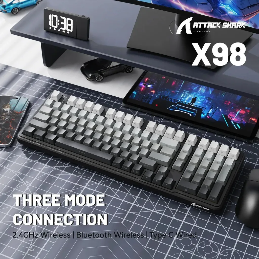 Teclado mecánico Attack Shark X98 inalámbrico, 102 teclas, teclas PBT RGB intercambiables en caliente de tamaño completo, batería de 4000mAh, compatible con PC/portátil - imagen 3