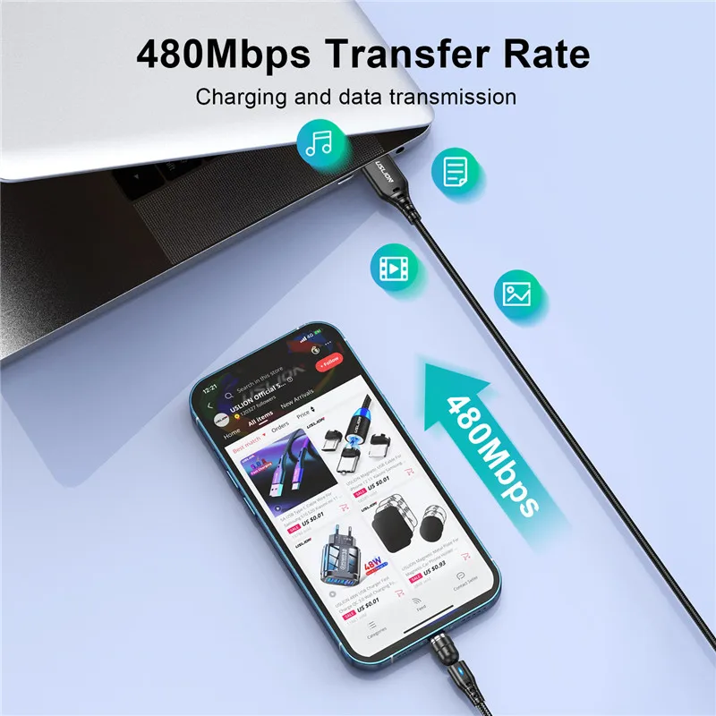 Cable Magnético USB-C 5A Carga Rápida 360° iPhone Samsung Xiaomi - imagen 2