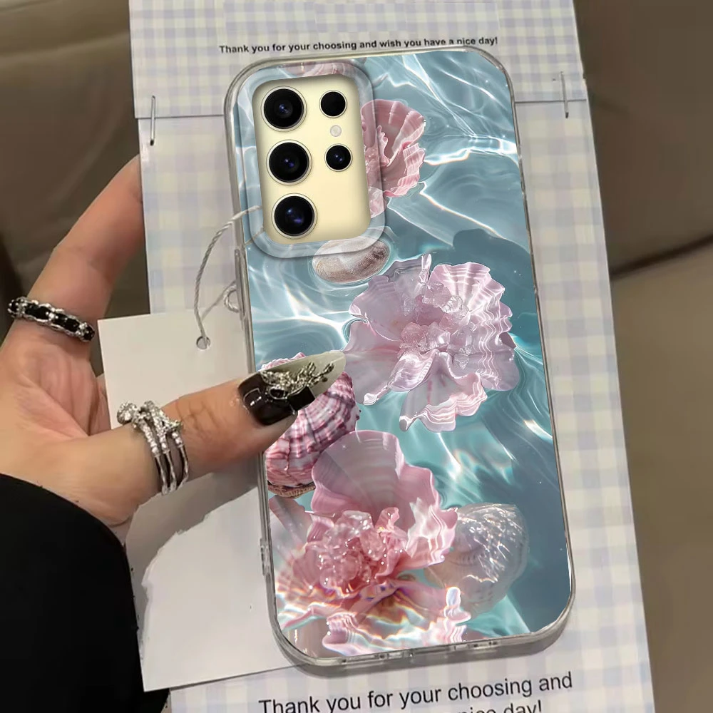 Funda de teléfono para niñas con textura de agua y concha de perla oceánica de verano para Samsung Galaxy S25 Edge S24 S23 S22 S21 FE Plus Ultra - imagen 3