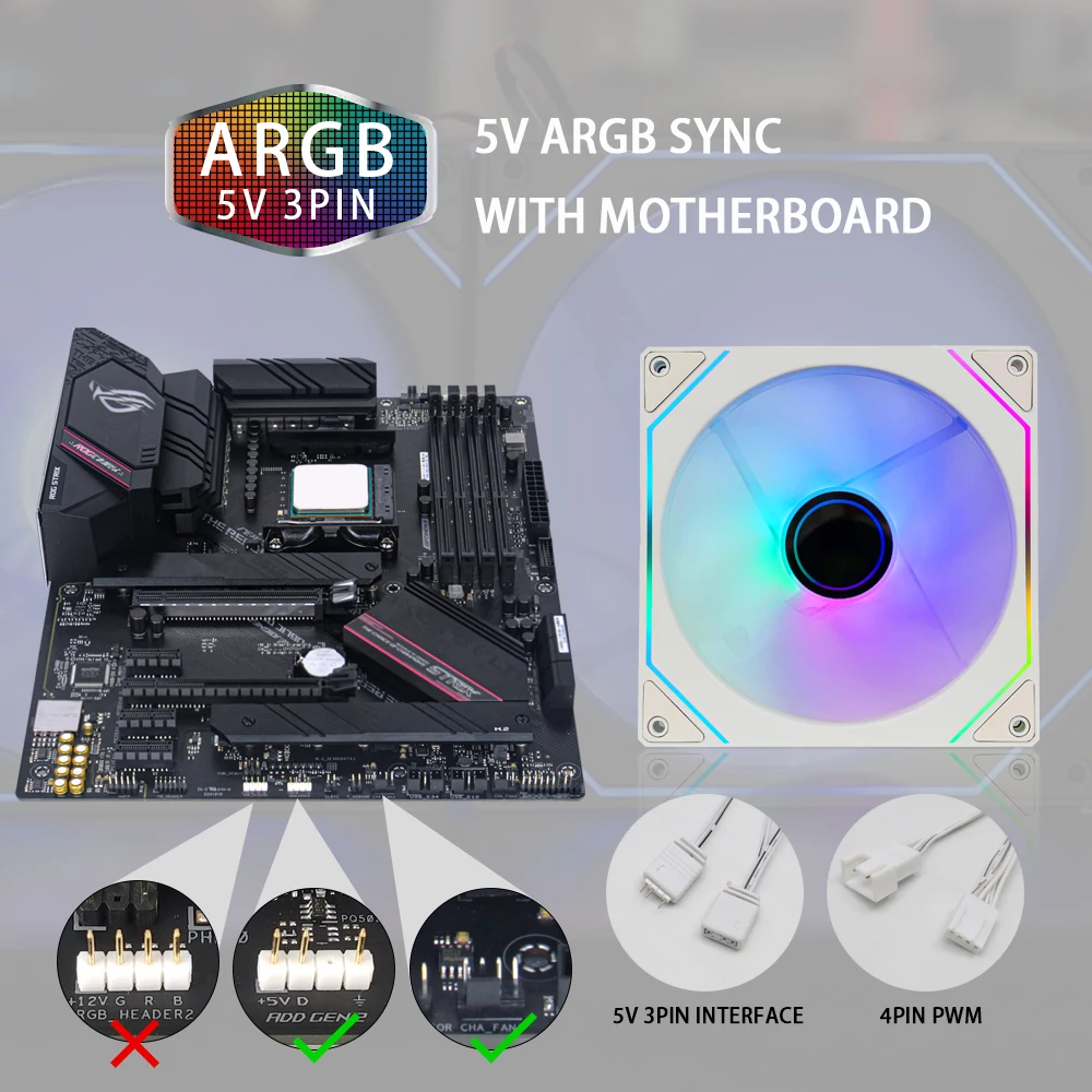 Aigo AS14 140mm Ventilador Argb Pc Case Ventiladores 4PIN PWM 5V-3PIN Cpu Enfriador de agua Gabinete Gamer Kit de refrigeración Ventiladores Rgb Ventilador - imagen 3