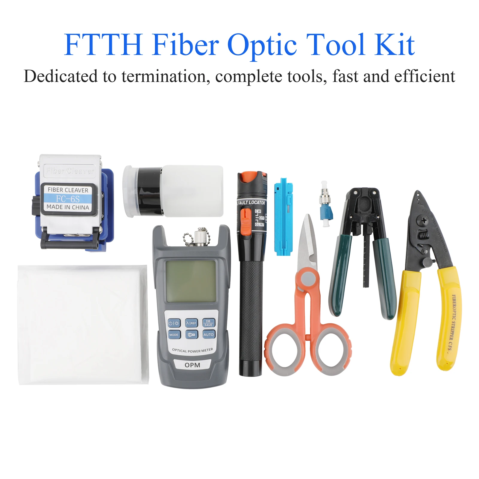 El kit de herramientas de terminación de fibra óptica (9/11 PCS en 1) incluye: cuchilla óptica, medidor de potencia óptica, herramientas de prueba, herramientas de limpieza - imagen 3