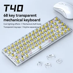 Venta al por mayor de fábrica T-WOLF T40 teclado transparente 68 teclas eje amarillo teclado mecánico de eje rojo teclado con cable RGB para juegos