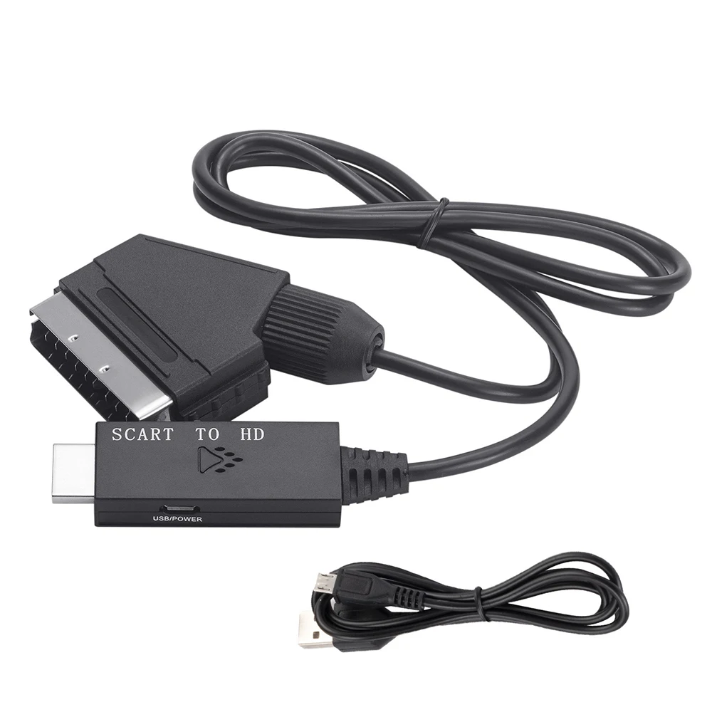 Cable de conversión compatible con Scart a HDMI, 1M, 1080P, 60Hz, Cable extensible de Audio y vídeo de alta definición, VHS, VCR, DVD, TV, línea de conexión HD