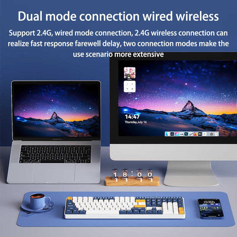 Aigo A108 Teclado mecánico para juegos 2,4G inalámbrico USB tipo c con cable interruptor amarillo 110 teclas teclado de jugador recargable de intercambio en caliente - imagen 5