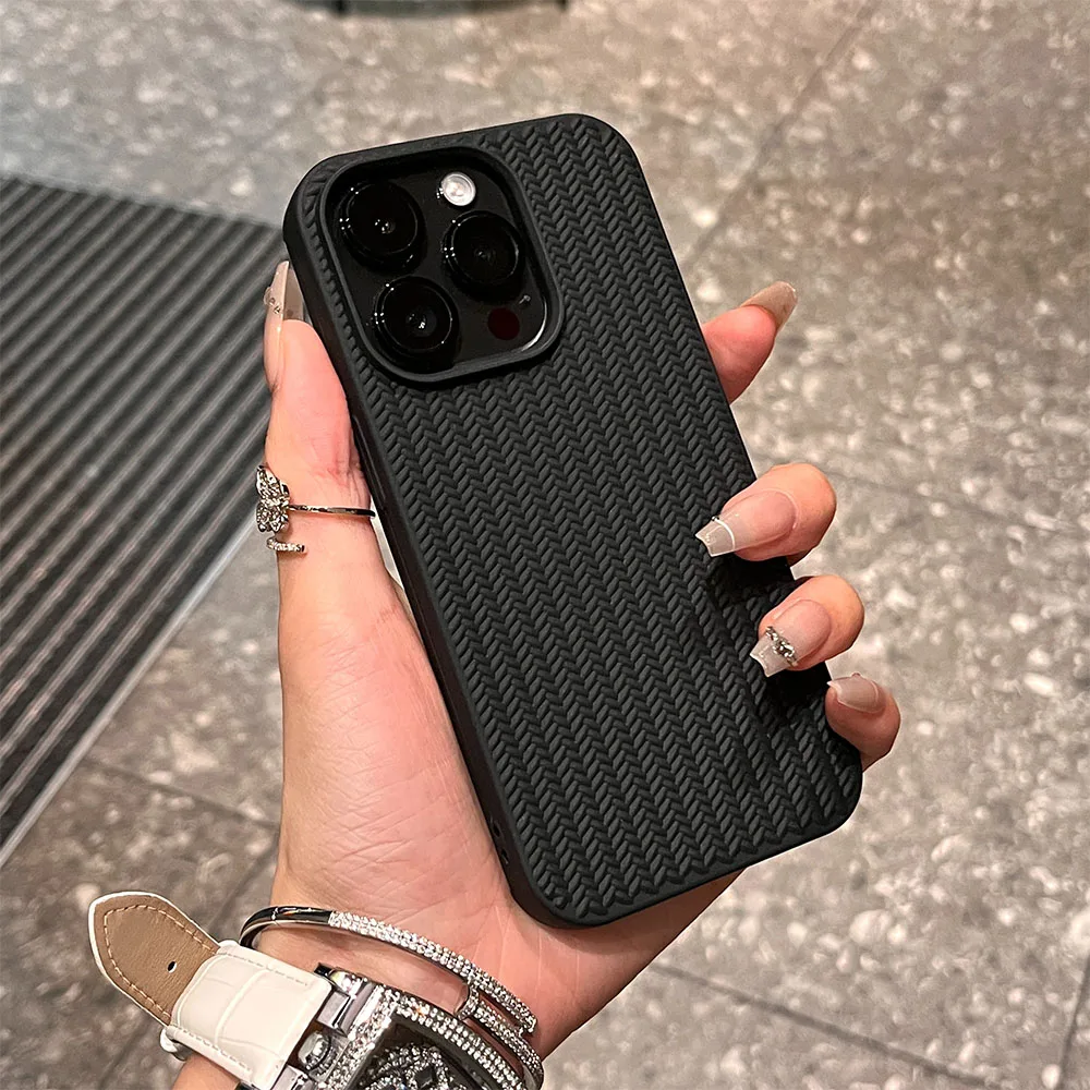 Funda de teléfono de grano tejido de lujo para iPhone 11, 12, 13, 14, 15 Pro Max Plus X Xs Max XR, funda de silicona suave para parachoques - imagen 2