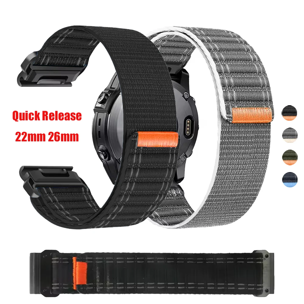 Correa de reloj 26/22mm para Garmin Quatix 8/Fenix 8 7 7X 6 6X 5plus banda de nailon Descent Mk3i/Instinct 3 pulsera de Velcro Correa