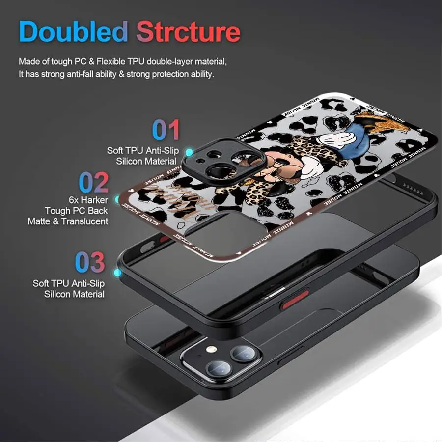 Funda de teléfono Disney Leopard Mickey Minnie para Apple iPhone 15 16 Pro XS Max 13 14 Plus XR SE 7 8 12 11 Pro plus mate - imagen 3