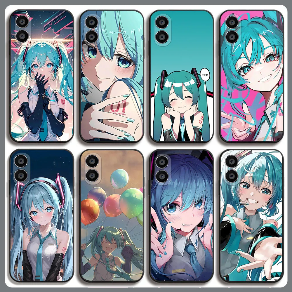 BD-32 Hatsune Mikus funda negra para OPPO A80 A60 A40 A38 A57 A78 A96 A77 A17 A18 Find X3 Neo Lite Pro