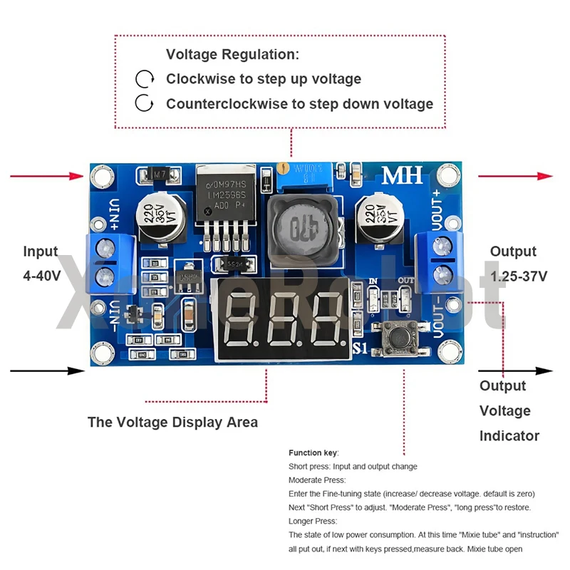 1-10 Uds LM2596 DC convertidor reductor regulador de voltaje pantalla LED voltímetro 4,0 ~ 40 a 1,3-37V adaptador Buck potencia ajustable - imagen 5