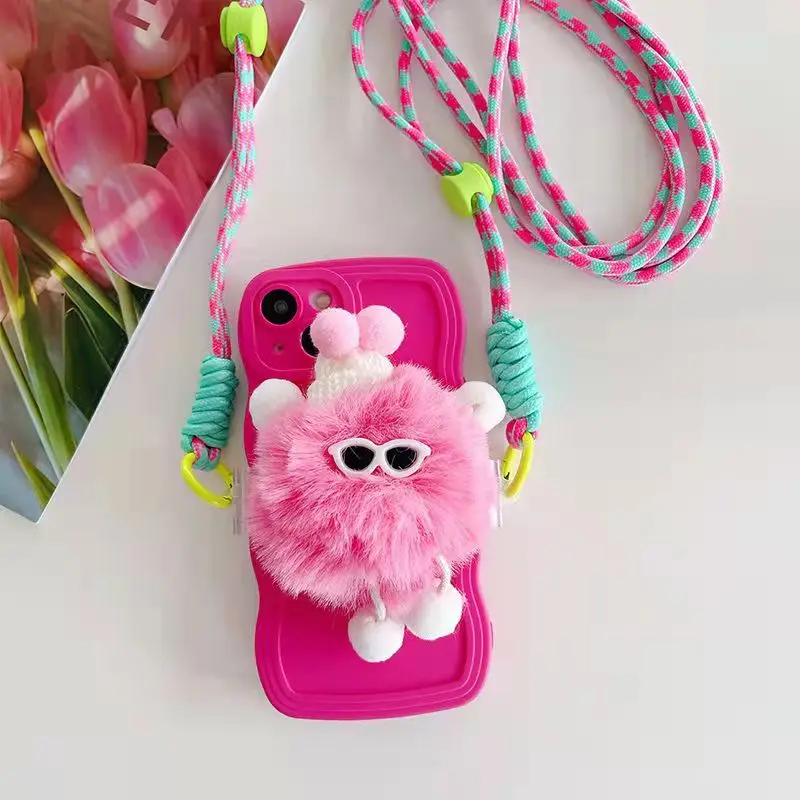 Soporte de cuerpo de mensajero para teléfono, para teléfono soporte cruzado, lindo soporte de Clip trasero de felpa, soporte trasero Universal, cadena colgante - imagen 2