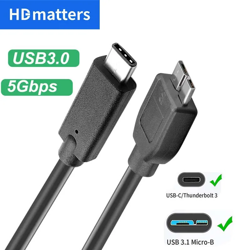 Cable USB C a Micro B 3,0 corto 5Gbps USB 3,1 USB-C a USB 3,0-Cable de sincronización de datos Micro B para disco duro HDD SSD cable WD
