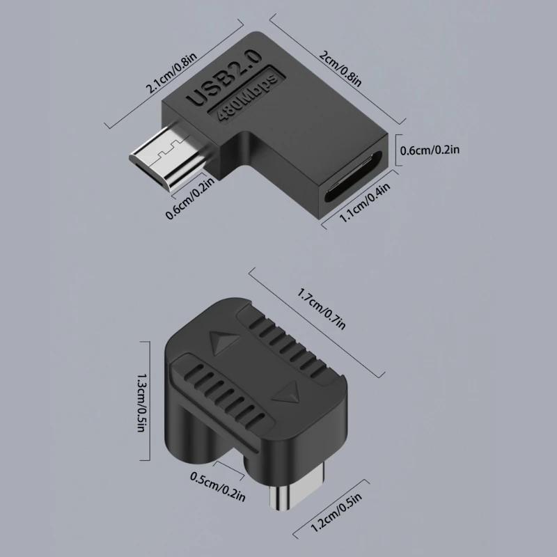 Adaptador de extensión Micro USB macho a tipo C hembra, ángulo recto de 90 grados, conector USB C hacia arriba y hacia abajo para ordenador portátil - imagen 3