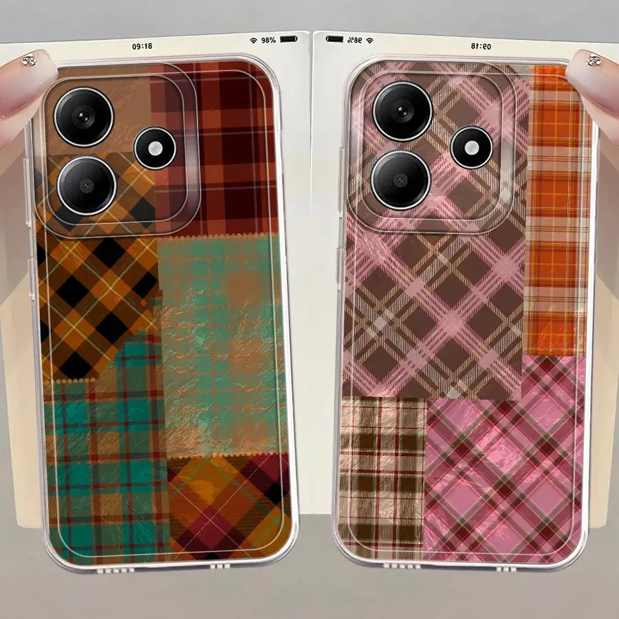 Funda de teléfono con diseño de patrón de rejilla Ins para Xiaomi Redmi Note 10Pro 12S 11S 10S 10Lite 11 14 13 12 Pro Plus 9 8 transparente suave