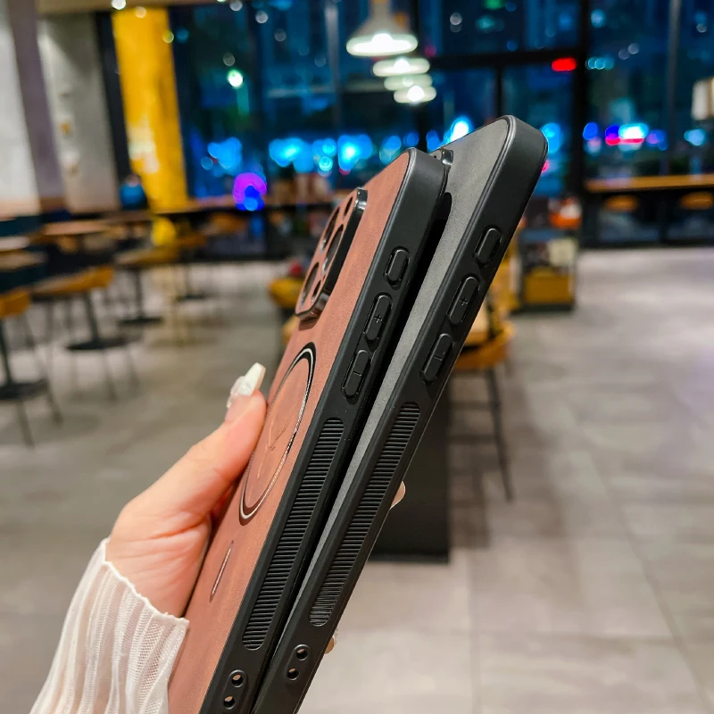 Funda de cuero de ciervo PU de lujo para iPhone 16 Pro Max 15 14 13 12 11 Pro Max 15Pro 14Pro 13Pro para funda trasera de carga inalámbrica Magsafe - imagen 5