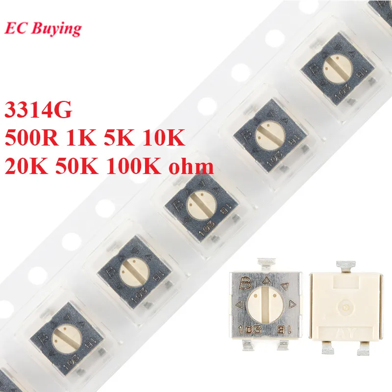 20 piezas/1 unidad 3314G 500R 1K 5K 10K 20K 50K 100K ohm potenciómetro recortador de resistencia ajustable de precisión 501 102 502 103 203 503