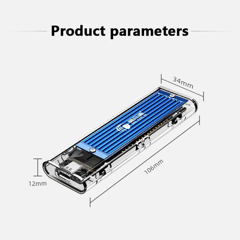 Caja SSD NVMe con protocolo refrigerado por aleación M.5 Disco duro móvil transparente USB3.1 para almacenamiento y transferencia de datos - imagen 4
