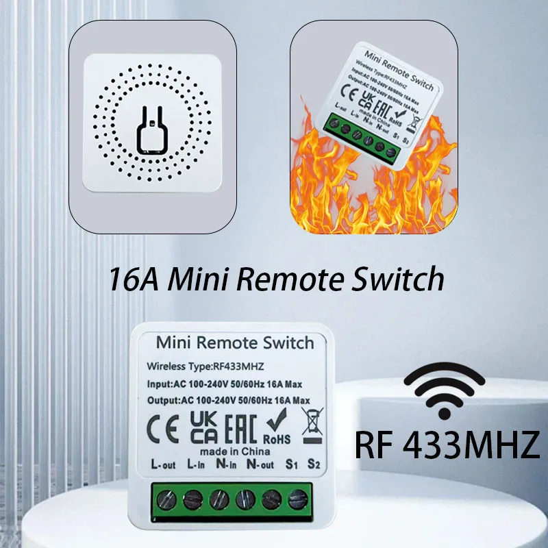 Interruptor inteligente RF de 433 MHz, Mini interruptores de luz con Control remoto inalámbrico DIY, módulo de automatización del receptor de relé 16A para lámpara Led para el hogar
