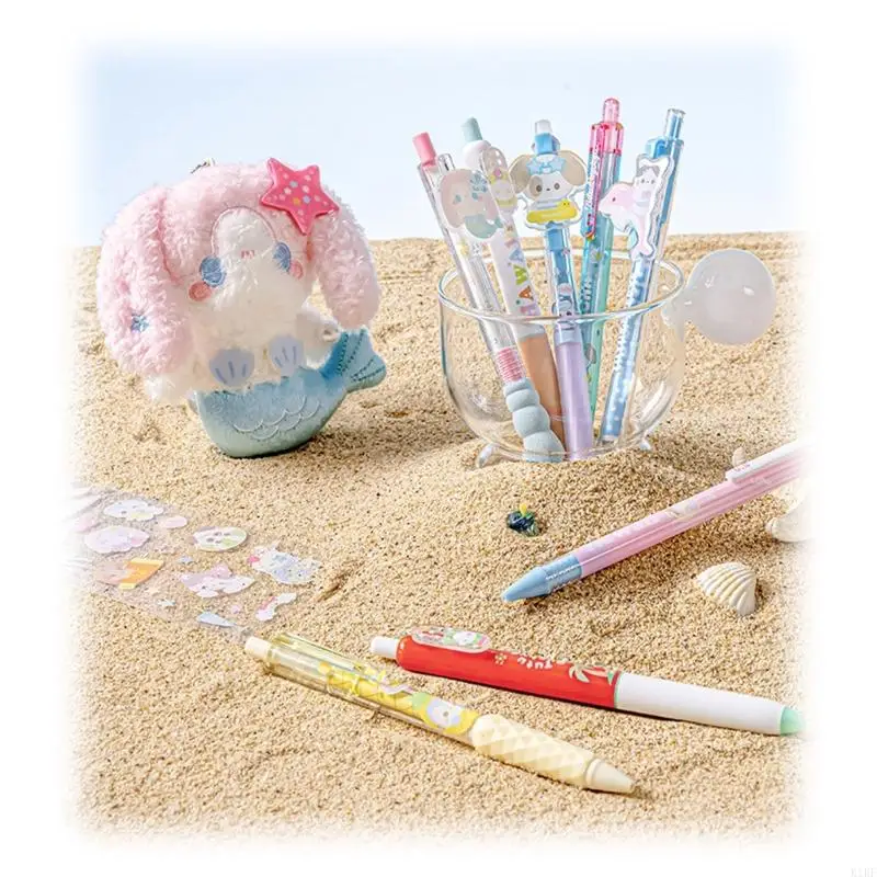 8pcs bolígrafo gel retráctil con estuche lápiz pegatinas 0.5 mm Tintas dibujos animados tintas gel K1KF