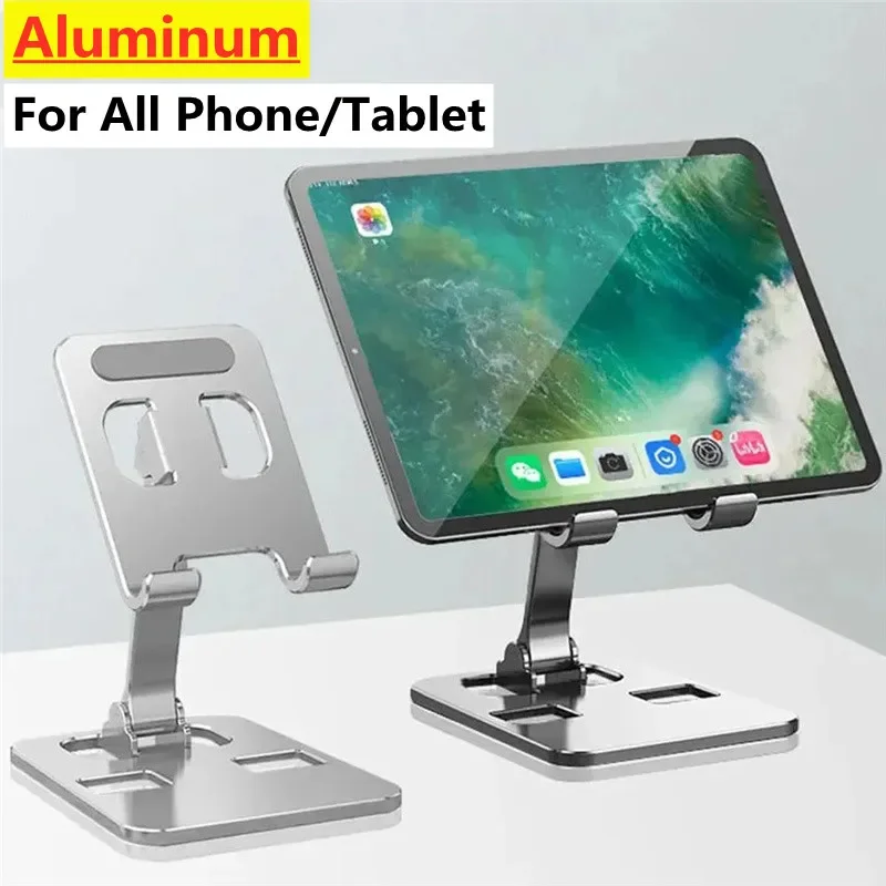 Soporte Universal de aleación de aluminio plegable para teléfono de escritorio, soporte de montaje para iPhone 15 14, soporte para teléfono móvil, tableta, soporte de Metal de escritorio - imagen 2