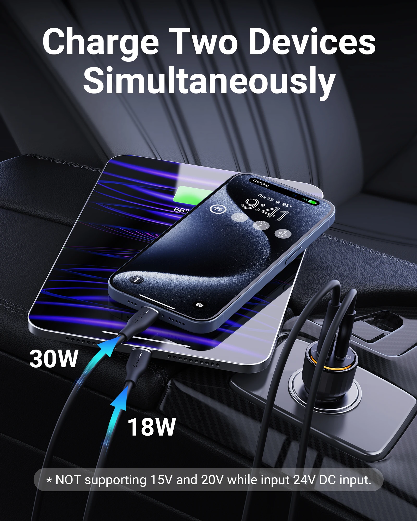 Cargador de coche VOLTME-USB C, adaptador de coche tipo C de 30 W, carga rápida 3.0 de 18 W, iPhone 15, 14, 13, 12, Samsung Galaxy S24 Ultra - imagen 3