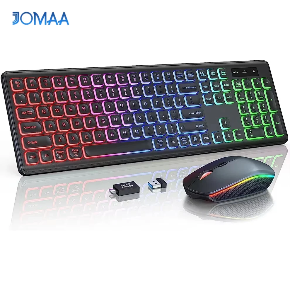 JOMAA Teclado y Ratón Inalámbrico RGB USB-C Gaming Tamaño Completo
