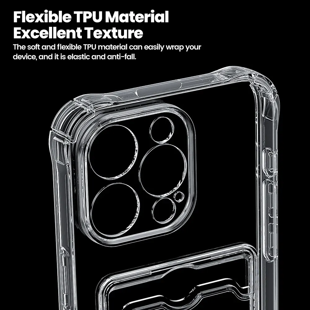 Toocki-funda de teléfono con bolsa de tarjetas transparente para iPhone 15, 14, 13, 12 Pro Max Plus, funda tipo billetera trasera de silicona suave TPU transparente a prueba de golpes - imagen 4