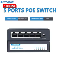 OPTFOCUS 48V POE interruptor Ethernet activo 100M 1000Mbps 802.3af 802.3at ethernet hub splitter derivación potencia Gigabit interruptor hub PoE