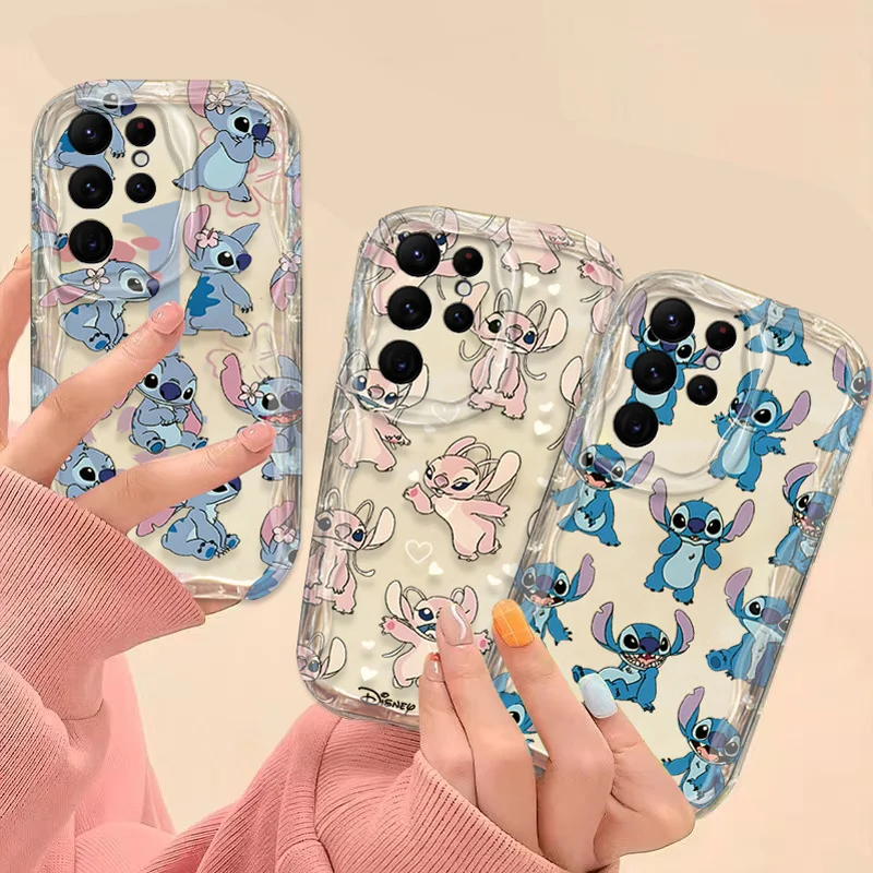 Funda trasera Disney Stitch Angel Clear 3D Wave para Samsung Galaxy S24 Ultra S23 S22 Plus S21 S20 FE A25 A55 A35 A15 A05 A05S - imagen 2